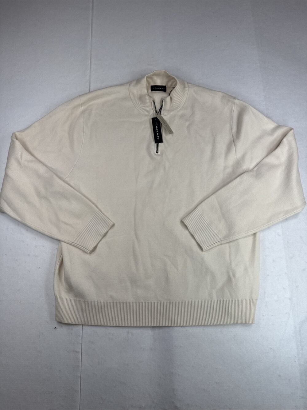 NEW with Tags Tahari Men's 1/4-Zip Mock Sweater Viscose Blend Ivory Cream XXL